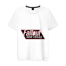 Мужская футболка хлопок с принтом Fallout new vegas в Петрозаводске, 100% хлопок | прямой крой, круглый вырез горловины, длина до линии бедер, слегка спущенное плечо. | Тематика изображения на принте: fallout | логотип | ньюс вегас | постапокалиптические | фаллаут | фоллаут