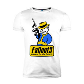 Мужская футболка премиум с принтом Fallout Man в Петрозаводске, 92% хлопок, 8% лайкра | приталенный силуэт, круглый вырез ворота, длина до линии бедра, короткий рукав | fallout | логотип | постапокалиптические | фаллаут | фоллаут