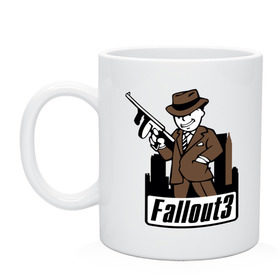 Кружка с принтом Fallout Man with gun в Петрозаводске, керамика | объем — 330 мл, диаметр — 80 мм. Принт наносится на бока кружки, можно сделать два разных изображения | Тематика изображения на принте: fallout | логотип | постапокалиптические | фаллаут | фоллаут