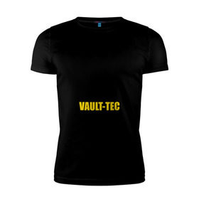 Мужская футболка премиум с принтом Fallout Vault-tec в Петрозаводске, 92% хлопок, 8% лайкра | приталенный силуэт, круглый вырез ворота, длина до линии бедра, короткий рукав | fallout | логотип | постапокалиптические | фаллаут | фоллаут