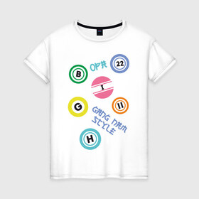 Женская футболка хлопок с принтом Gangnam print в Петрозаводске, 100% хлопок | прямой крой, круглый вырез горловины, длина до линии бедер, слегка спущенное плечо | gangnam style | интернет приколы | корейский репер | корейский рэп | корея