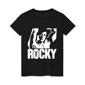 Женская футболка хлопок с принтом Рокки Бальбоа (Rocky) в Петрозаводске, 100% хлопок | прямой крой, круглый вырез горловины, длина до линии бедер, слегка спущенное плечо | rocky | рокки | рокки бальбоа