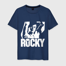 Мужская футболка хлопок с принтом Рокки Бальбоа (Rocky) в Петрозаводске, 100% хлопок | прямой крой, круглый вырез горловины, длина до линии бедер, слегка спущенное плечо. | rocky | рокки | рокки бальбоа