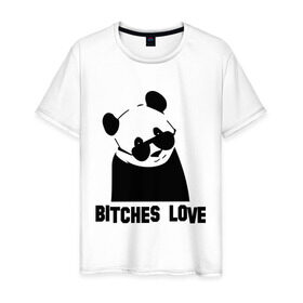 Мужская футболка хлопок с принтом Bitches love в Петрозаводске, 100% хлопок | прямой крой, круглый вырез горловины, длина до линии бедер, слегка спущенное плечо. | панда