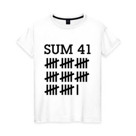 Женская футболка хлопок с принтом Sum 41 black в Петрозаводске, 100% хлопок | прямой крой, круглый вырез горловины, длина до линии бедер, слегка спущенное плечо | sum 41 | музыка | панк рок | рок | сам 41