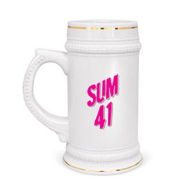 Кружка пивная с принтом Sum 41 logo в Петрозаводске,  керамика (Материал выдерживает высокую температуру, стоит избегать резкого перепада температур) |  объем 630 мл | sum 41 | музыка | панк рок | рок | сам 41