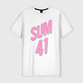 Мужская футболка премиум с принтом Sum 41 pink в Петрозаводске, 92% хлопок, 8% лайкра | приталенный силуэт, круглый вырез ворота, длина до линии бедра, короткий рукав | Тематика изображения на принте: rock | музыка | музыкальные стили | панк | панк рок | рок
