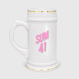 Кружка пивная с принтом Sum 41 pink в Петрозаводске,  керамика (Материал выдерживает высокую температуру, стоит избегать резкого перепада температур) |  объем 630 мл | rock | музыка | музыкальные стили | панк | панк рок | рок
