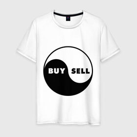 Мужская футболка хлопок с принтом Инь Янь буржуя в Петрозаводске, 100% хлопок | прямой крой, круглый вырез горловины, длина до линии бедер, слегка спущенное плечо. | buy | sell | инь ян | купить | продать