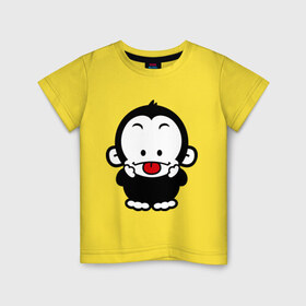 Детская футболка хлопок с принтом Веселая обезьянка в Петрозаводске, 100% хлопок | круглый вырез горловины, полуприлегающий силуэт, длина до линии бедер | веселая | веселая обезьянка | животные | обезьяна | обезьянка | прикольные картинки