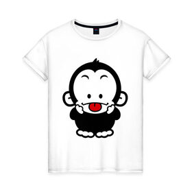 Женская футболка хлопок с принтом Веселая обезьянка в Петрозаводске, 100% хлопок | прямой крой, круглый вырез горловины, длина до линии бедер, слегка спущенное плечо | веселая | веселая обезьянка | животные | обезьяна | обезьянка | прикольные картинки