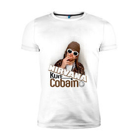 Мужская футболка премиум с принтом Kurt Cobain в очках в Петрозаводске, 92% хлопок, 8% лайкра | приталенный силуэт, круглый вырез ворота, длина до линии бедра, короткий рукав | kurt cobain | kurt cobain в очках | nirvana | музыка | нирвана