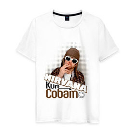 Мужская футболка хлопок с принтом Kurt Cobain в очках в Петрозаводске, 100% хлопок | прямой крой, круглый вырез горловины, длина до линии бедер, слегка спущенное плечо. | kurt cobain | kurt cobain в очках | nirvana | музыка | нирвана
