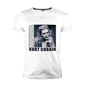 Мужская футболка премиум с принтом Nirvana- Kurt Cobain в Петрозаводске, 92% хлопок, 8% лайкра | приталенный силуэт, круглый вырез ворота, длина до линии бедра, короткий рукав | kurt cobain | nirvana | группы | курт кобейн | музыка | музыкальные группы. курт | нирвана