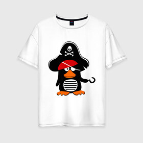 Женская футболка хлопок Oversize с принтом Пингвин - тусовщик в Петрозаводске, 100% хлопок | свободный крой, круглый ворот, спущенный рукав, длина до линии бедер
 | пингвин | пират