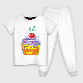 Детская пижама хлопок с принтом кексик в Петрозаводске, 100% хлопок |  брюки и футболка прямого кроя, без карманов, на брюках мягкая резинка на поясе и по низу штанин
 | Тематика изображения на принте: вишенка | еда | кексик | пироженка | сладости | тортики