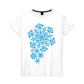Женская футболка хлопок с принтом Узор из снежинок в Петрозаводске, 100% хлопок | прямой крой, круглый вырез горловины, длина до линии бедер, слегка спущенное плечо | 2013 | new year | год змеи | змея | мороз | новый год | снег | снежика