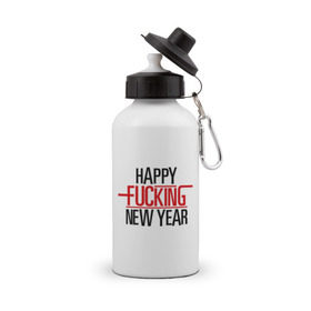 Бутылка спортивная с принтом Happy fucking New Year в Петрозаводске, металл | емкость — 500 мл, в комплекте две пластиковые крышки и карабин для крепления | 2013 | happy new year | new year | нг | новый год | новый год 2013 | с новым годом
