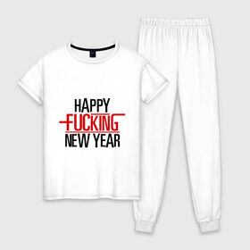 Женская пижама хлопок с принтом Happy fucking New Year в Петрозаводске, 100% хлопок | брюки и футболка прямого кроя, без карманов, на брюках мягкая резинка на поясе и по низу штанин | 2013 | happy new year | new year | нг | новый год | новый год 2013 | с новым годом