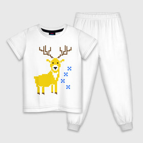 Детская пижама хлопок с принтом Олень и снежинки в Петрозаводске, 100% хлопок |  брюки и футболка прямого кроя, без карманов, на брюках мягкая резинка на поясе и по низу штанин
 | new year | вязаный | новогодний | олень | пиксельный