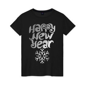 Женская футболка хлопок с принтом Happy Year & Snowflake в Петрозаводске, 100% хлопок | прямой крой, круглый вырез горловины, длина до линии бедер, слегка спущенное плечо | 2013 | happy new year | new year | год змеи | дед мороз | новый год | снежинка | узор