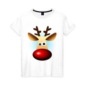 Женская футболка хлопок с принтом WOW Deer в Петрозаводске, 100% хлопок | прямой крой, круглый вырез горловины, длина до линии бедер, слегка спущенное плечо | 2013 | happy new year | new year | год змеи | дед мороз | новый год | олень