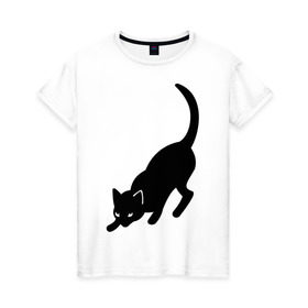 Женская футболка хлопок с принтом Черная/Белая кошечка в Петрозаводске, 100% хлопок | прямой крой, круглый вырез горловины, длина до линии бедер, слегка спущенное плечо | влюбленная кошка | влюбленный котенок | киса | китти | кот | котенок | кошка | кошки | прикольные картинки | черная белая кошечка