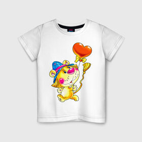 Детская футболка хлопок с принтом ЛЕВ С СЕРДЕЧКОМ в Петрозаводске, 100% хлопок | круглый вырез горловины, полуприлегающий силуэт, длина до линии бедер | детские | детям | для детей | лев | львенок