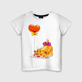 Детская футболка хлопок с принтом КОТ С СЕРДЕЧКОМ в Петрозаводске, 100% хлопок | круглый вырез горловины, полуприлегающий силуэт, длина до линии бедер | Тематика изображения на принте: 