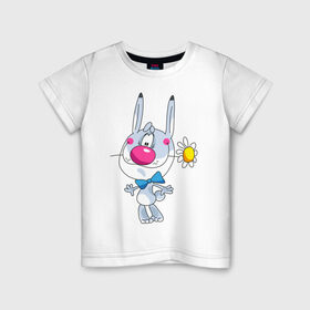Детская футболка хлопок с принтом ЗАЙЧИК С РОМАШКОЙ в Петрозаводске, 100% хлопок | круглый вырез горловины, полуприлегающий силуэт, длина до линии бедер | 