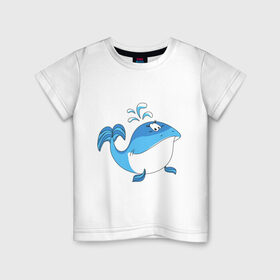 Детская футболка хлопок с принтом ВАЖНЫЙ КИТ в Петрозаводске, 100% хлопок | круглый вырез горловины, полуприлегающий силуэт, длина до линии бедер | детские | животные | звери | зверушки | китенок | рыба | рыбка | фонтан