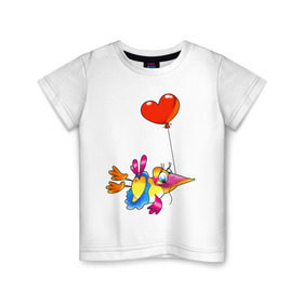Детская футболка хлопок с принтом ПТИЦА С СЕРДЕЧКОМ в Петрозаводске, 100% хлопок | круглый вырез горловины, полуприлегающий силуэт, длина до линии бедер | воздушный шарик | детские | животные | звери | зверушки | птичка | сердце