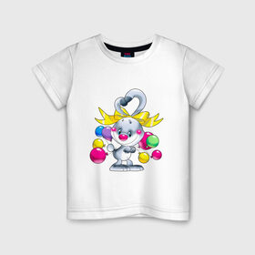 Детская футболка хлопок с принтом ЗАЯЦ С ШАРИКАМИ в Петрозаводске, 100% хлопок | круглый вырез горловины, полуприлегающий силуэт, длина до линии бедер | зайчик | заяц | зверята | картинки | милые