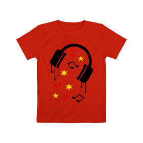 Детская футболка хлопок с принтом Музыка в наушниках в Петрозаводске, 100% хлопок | круглый вырез горловины, полуприлегающий силуэт, длина до линии бедер | dj | rnb | клубные | меломан | музыка | музыка в наушниках | наушники | ноты