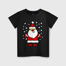 Детская футболка хлопок с принтом Веселый Дед Мороз в Петрозаводске, 100% хлопок | круглый вырез горловины, полуприлегающий силуэт, длина до линии бедер | Тематика изображения на принте: новогодний | рождество | санта клаус
