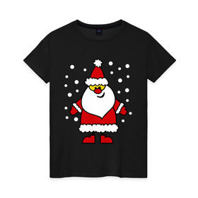 Женская футболка хлопок с принтом Веселый Дед Мороз в Петрозаводске, 100% хлопок | прямой крой, круглый вырез горловины, длина до линии бедер, слегка спущенное плечо | новогодний | рождество | санта клаус
