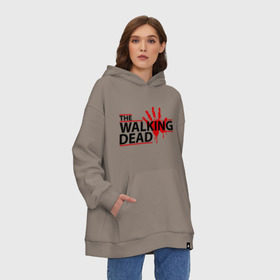 Худи SuperOversize хлопок с принтом The Walking Dead, кровавый след в Петрозаводске, 70% хлопок, 30% полиэстер, мягкий начес внутри | карман-кенгуру, эластичная резинка на манжетах и по нижней кромке, двухслойный капюшон
 | живые мертвецы | кино | кровь | ладонь | отпечаток | пальцы | рука | сериал | телевидение | телесериал | ходячие мертвецы