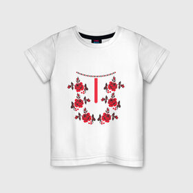 Детская футболка хлопок с принтом Украинский узор - розы в Петрозаводске, 100% хлопок | круглый вырез горловины, полуприлегающий силуэт, длина до линии бедер | национальная одежда | одежда | орнамент | узор | украина | украинский узор