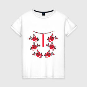 Женская футболка хлопок с принтом Украинский узор - розы в Петрозаводске, 100% хлопок | прямой крой, круглый вырез горловины, длина до линии бедер, слегка спущенное плечо | национальная одежда | одежда | орнамент | узор | украина | украинский узор