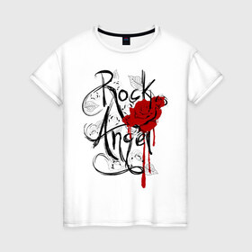 Женская футболка хлопок с принтом Rock angel red rose в Петрозаводске, 100% хлопок | прямой крой, круглый вырез горловины, длина до линии бедер, слегка спущенное плечо | rock | rock angel | красная роза | роза | рок | рок музыка