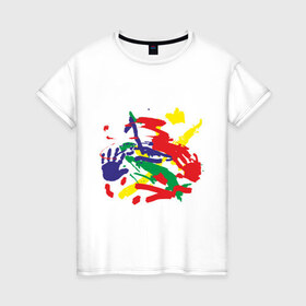 Женская футболка хлопок с принтом детский рисунок в Петрозаводске, 100% хлопок | прямой крой, круглый вырез горловины, длина до линии бедер, слегка спущенное плечо | 