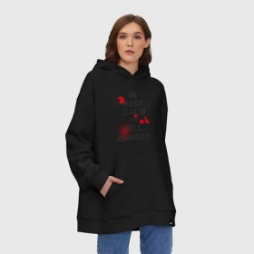 Худи SuperOversize хлопок с принтом Keep calm and kill zombies в Петрозаводске, 70% хлопок, 30% полиэстер, мягкий начес внутри | карман-кенгуру, эластичная резинка на манжетах и по нижней кромке, двухслойный капюшон
 | Тематика изображения на принте: корона | кровь | мертвец | оставайся спокойным