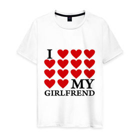Мужская футболка хлопок с принтом I love my GirlFrend (Я люблю свою подругу) в Петрозаводске, 100% хлопок | прямой крой, круглый вырез горловины, длина до линии бедер, слегка спущенное плечо. | (я люблю свою подругу | i love my girlfrend | подарок любимому | подарок парню | я люблю свою девушку