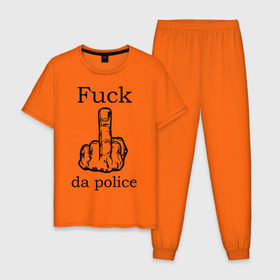 Мужская пижама хлопок с принтом fuck da police в Петрозаводске, 100% хлопок | брюки и футболка прямого кроя, без карманов, на брюках мягкая резинка на поясе и по низу штанин
 | кулак | палец | провокация | рука
