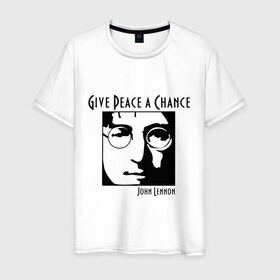 Мужская футболка хлопок с принтом John Lennon (Джон Леннон) Give Peace a Chance в Петрозаводске, 100% хлопок | прямой крой, круглый вырез горловины, длина до линии бедер, слегка спущенное плечо. | beatles | give peace a chance | john lennon | битлз | джон леннон | знаменитости | знаменитые личности | портрет