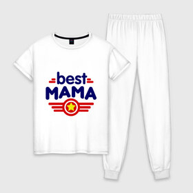 Женская пижама хлопок с принтом Best mama logo в Петрозаводске, 100% хлопок | брюки и футболка прямого кроя, без карманов, на брюках мягкая резинка на поясе и по низу штанин | best mama | в подарок маме | для мамы | для родственников | лучшая мама | подарок маме | самые лучшие | семья
