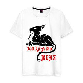 Мужская футболка хлопок с принтом Погладь меня! в Петрозаводске, 100% хлопок | прямой крой, круглый вырез горловины, длина до линии бедер, слегка спущенное плечо. | гладить | киса | котенок | кошка