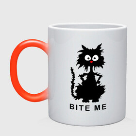 Кружка хамелеон с принтом Bite me (черный кот) в Петрозаводске, керамика | меняет цвет при нагревании, емкость 330 мл | киса | котенок