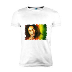Мужская футболка премиум с принтом Bob Marley в Петрозаводске, 92% хлопок, 8% лайкра | приталенный силуэт, круглый вырез ворота, длина до линии бедра, короткий рукав | Тематика изображения на принте: reggae | боб марли | музыка | музыкант | регги