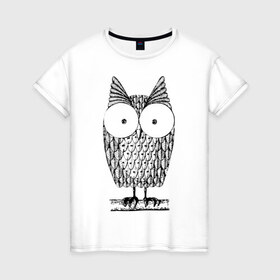 Женская футболка хлопок с принтом Owl grafic в Петрозаводске, 100% хлопок | прямой крой, круглый вырез горловины, длина до линии бедер, слегка спущенное плечо | сова